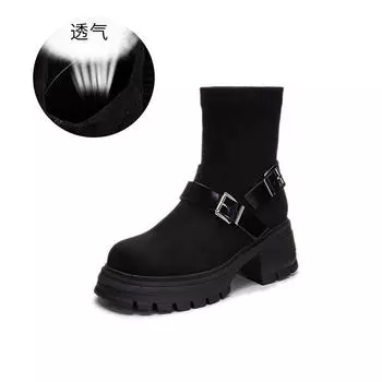 New stretch socks boots 2025 autumn and winter thick heel British style short boots women s versatile Martin boots women s fashion art trend boots 35