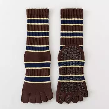 New Stripe Five-Finger Yoga Socks Non-Slip Professional Pilates Toe Tube Socks Women s Sports Dispensing Dance Stockings 9196 five-finger yoga socks Brown [1 pair]]