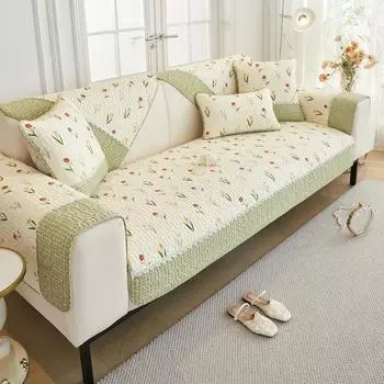 New Style All-season Universal Sofa Mat Twill Washed Cotton Anti Slip Seat Cushion Small Floral Dustproof Couch Covers Cloth 70x70cm 1pcs