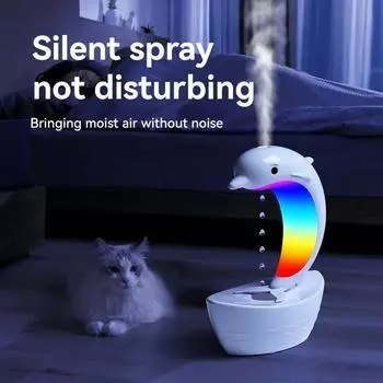 New Style Anti Gravity Humidifier Desktop Dolphin Speaker Ambient Light Bass Bluetooth Speaker Home Atomizer белый