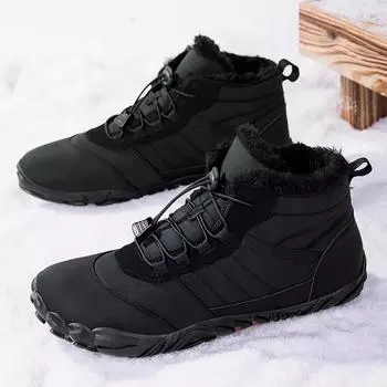 Новые стильные высокие ботинки для отдыха на природе для пары, утепленные бархатные мужские зимние ботинки, теплые плюшевые повседневные ботинки в британском стиле с толстой подошвой, горячая распродажа 36 чёрный
