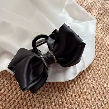 New Style Crystal Rhinestone Black Bow Fabric Claw Clip with Luxurious Feel for Women