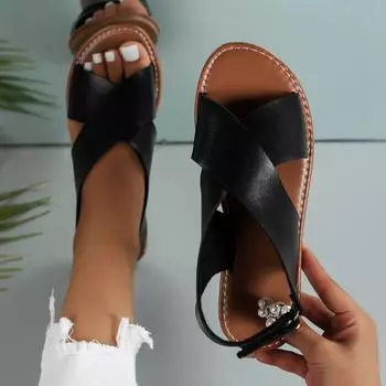 New Style Fashion Ladies Shoes Buckle Women s Sandals Summer Solid Outdoor Popular Flat Casual Women Beach Sandals Zapatos Mujer 35 темно-коричневого