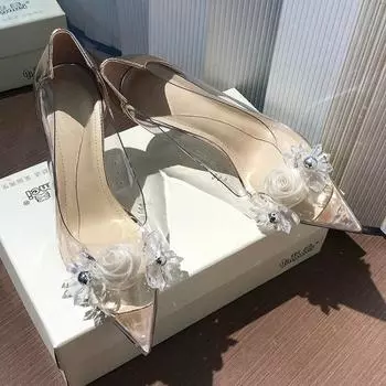 New Style Fashion Water Diamond Flower Pointed Single Shoes Thin High Heel Banquet Dress Versatile Plus Size Women s Shoes 35 золотой