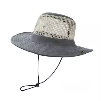New Style Fisherman Hat Flat Top Fashion Outdoor Sun-Proof and Breathable Mesh Fishing Hat Men s Sun-Shade Hat Cowboy Hat Plastic snap button Gray All yards