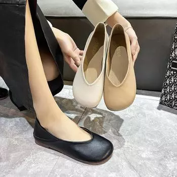 New Style Grandma Shoes Casual Female Sneakers Large Size Women Slip-on Flats Soft Round Toe All-Match Shallow Zapatos Mujer 35 бежевый