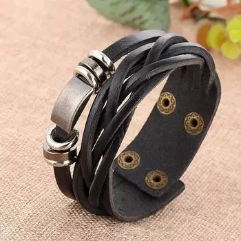 New Style Hand-woven Bracelets Multi-layer Combination Accessory Stainless Steel Men s Leather Fashion Man Jewelry Wholesale чёрный