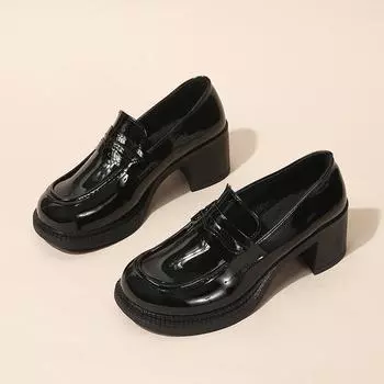 New Style High Heels Women s Shoes Spring Outwear Professional Single Shoes Thick Heels British Style Small Leather Shoes 35 бежевый