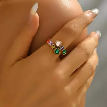 New style hot selling women s ring geometric love inlaid with colored zircon design open index finger ring