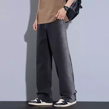 New Style Jeans Men s Spring and Autumn Straight Loose Wide-leg American High Street Trousers Men S чёрный