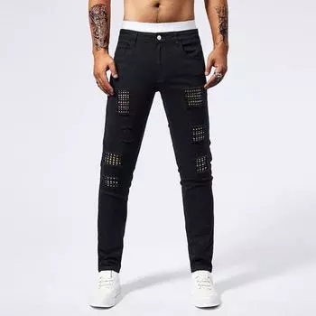 New Style Jeans Mid-waist Ripped Temperament Jeans Hip Lifting Trousers 29 чёрный