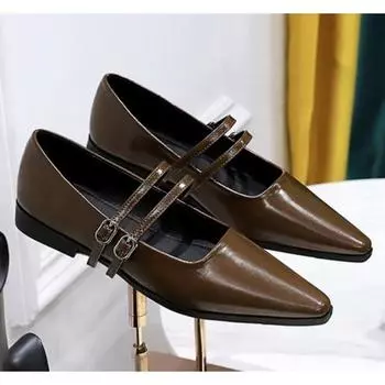 New Style Luxury Women Pointed Toe Women Mary Jane Shoes Fashion Shallow Buckle Shoes Ladies Casaul Dress Low Heel Leather Shoes 35