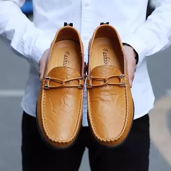 New Style Men s Leather Shoes Office Shoes Men Flats Loafers Soft Comfortable Business Shoe Slip-on 38-47 Size Explosive Style 38 чёрный