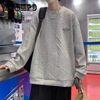 New Style Men S Sweater Loose Spring Autumn Korean Style Ins Versatile Fried Dough Twist Round Neck Pullover Bottoming Shirt M белый