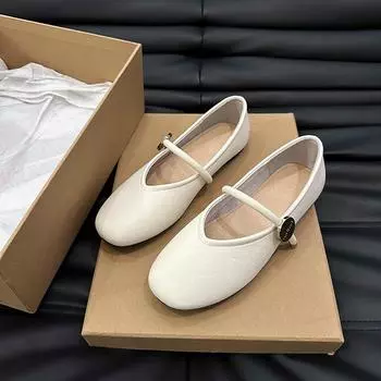 New Style Mom Flat Shoes Women High Quality Leather Mary Jane Banquet Shoes 2025 Summer Designer Casual Women Vulcanized Shoes 35