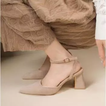 New Style Pointed Fashion One Line Buckle Style Shallow Mouth Sandals Women s Comfortable Banquet Shoes Women Zapatos Mujer 35 бежевый