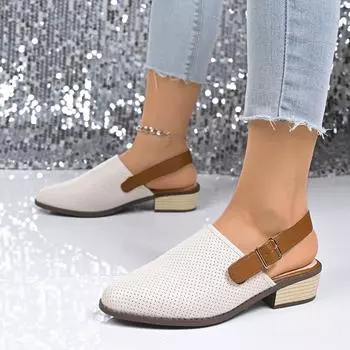 New Style Popular Knitted Mesh Breathable Hollow Out Sandals Women Fashion Pointed Thick Heel Sandals Shoes for Women Sandals 35