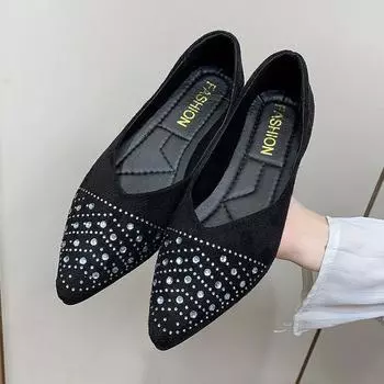 New Style Popular Point Simple Fashion Single Shoes Shallow Mouth Daily Matching Fashion Comfortable Single Shoes Flat Shoes 35 чёрный