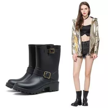 New Style Quality Fashionable Women s Rain Boots for All Seasons with Thick Non-slip Soles Waterproof Rain Shoes Snow Punk Shoes 36 чёрный