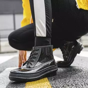 New Style Rain Boots Thickened Waterproof Non-Slip Belt Heel Integrated Water Shoes Fashion Short Tube Rubber Shoes Size 39-44 39 коричневый