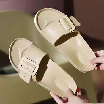 New Style Slippers Women Summer Fashion Shoes Buckle One-word Slippers Ladies Comfortable and Breathable Sandals and Slippers 35 хаки