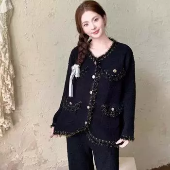 New Style Soft Half-side Velvet Pajamas Women s Winter Thickened Light Advanced Sense Warm Light Home Clothes M бежевый