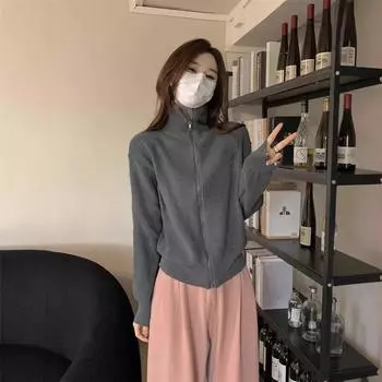 Новый стиль верхней одежды на весну и осень, модный корейский стиль с длинными рукавами, студенческий вязаный повседневный кардиган, свободная куртка One size