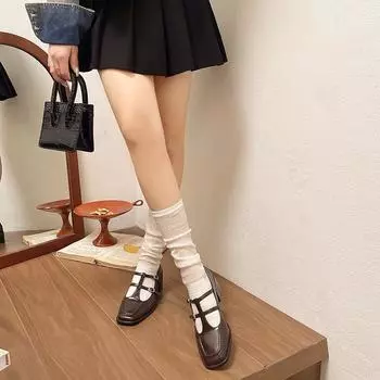 New Style Spring Autumn Women Double Buckle Shoes Leather Square Head Square Heel Solid Color Women s Shoes Zapatos Mujer 35