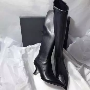 New Style Thin High Heel Women Boots Pointed Toe Women s High Tube Long Boots Zip Boots Mujer Solid Color Sexy Botas Mujer 34