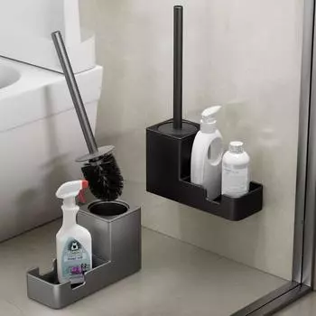 Новый стиль держатель для туалетной щетки настенный для ванной комнаты щетка для туалетных щеток для уборки место для хранения алюминий чёрный