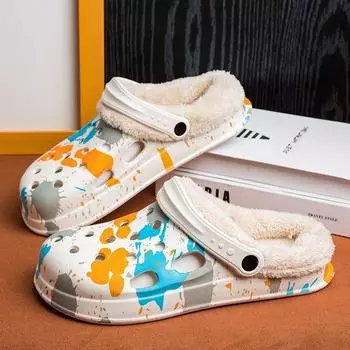 New Style Winter Eva Slippers for Home Man Non-slip Cotton Men s Fashion Slipper Warm Plush Casual Men Shoe Personality Hot Sale 38-39 чёрный