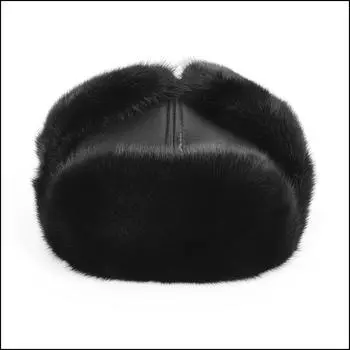 Новый стиль зимняя русская мужская шапка-бомбер из натурального меха норки мужская теплая 100% натуральная норковая шапка роскошная мужская шапка из натуральной овчины кожаная Adjustable 56cm-60cm чёрный