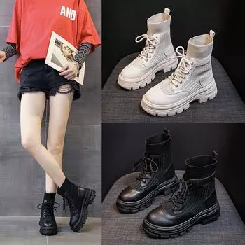 New Style Women Fashion Autumn Winter Ankle Boots New Platform Casual Women Shoes Short Boots Woman Style Boots Zapatos Mujer 35 бежевый