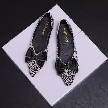 Новые стильные женские туфли-лодочки с острым носком, туфли-лодочки с леопардовым принтом, женские туфли-лоферы, балетки с большим бантом, удобная женская обувь 35 бежевый