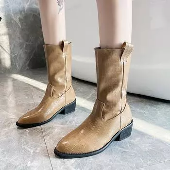 New Style Women s Boots Fashion Leather Comfortable Boots Autumn Winter Good Quality Fashion Women s Shoes Zapatos Mujer 35 чёрный
