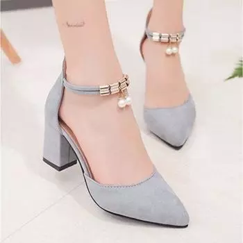 New Style Women s Buckle with Pointed High Heels Thick Heel Baotou Ladies Sandals Pumps Ladies Dress Party Shoes Wedges Shoes 34