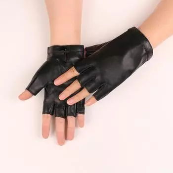 New Style Women s Dance Half finger Leather Gloves Nightclub Women s Performance Dance Street Dance Performance PU Leather Gloves One Size