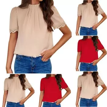Новый стиль, женская весна/лето, темперамент, повседневный однотонный топ с короткими рукавами XL хаки