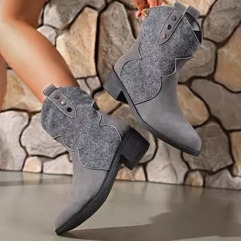 New Style Women s Summer Retro Round Toe Chunky Heels Suede Western Boots with Hollow Design and Rivets Cowboy Boots Shoes 36