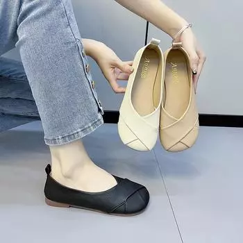 New Style Women Slip-on Patent Leather Loafers Lady Casual Round Toe Cute Flats Spring Autumn Fashion Ballet Shoes Zapatos Mujer 35 бежевый