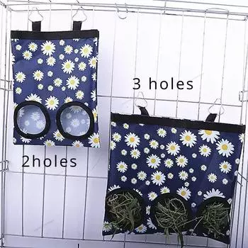New styles Hay Bag Hanging Pouch Feeder Holder Feeding Dispenser for Rabbit Guinea Pig Small Animals Pet Bunny Cage Accessories 2 holes светло-синий