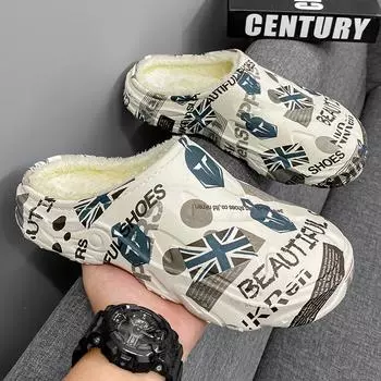 Новые стильные мужские повседневные тапочки большого размера, зимние теплые домашние тапочки, нескользящие мужские хлопковые туфли, водонепроницаемые мягкие тапочки из ЭВА 38-47 38-39 синий