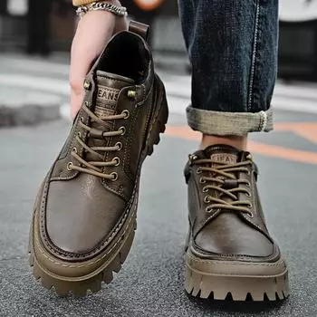 New Stylish Men s Hard Wearing Work Shoes Genuine Leather Men Casual Business Shoes 2024 High Quality Male Lace-Up Outdoor Shoes 38 чёрный