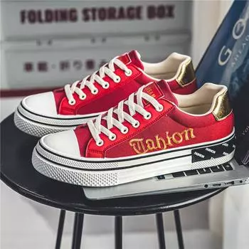New Stylish Red Men s Canvas Shoes Comfort Low Vulcanize Shoes Men Espadrilles Designer Canvas Sneakers Men Flat Casual Shoes 39