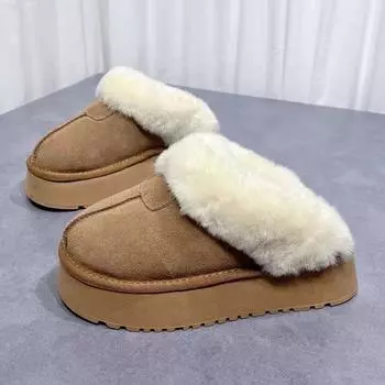 New suede cotton slippers women s autumn and winter indoor home thick-bottomed Mori women s fluffy cotton slippers 35