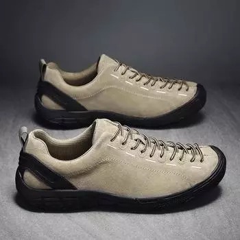 New Suede Leather Men Casual Shoes Male Comfortable Flat Shoes Trendy Sneakers For Men Lace Up Oxfords Soft Basic Outdoor Shoes 38 бежевый