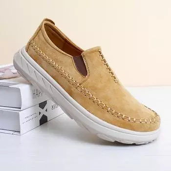 New Suede Leather Mens Casual Shoes Classic Retro Loafers Moccasins Male Comfortable Outdoor Driving Flats Slip on Walking Shoes 38 серый