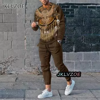 Новая летняя/осенняя мужская одежда, 3D-принт, мужская футболка с длинным рукавом и брюки, комплект из двух предметов, мужская футболка с длинным рукавом и брюки S