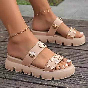 New Summer Beach Sandals Slippers Women s Designer Studs Party Dress Slippers Women Thick Sole Sandals High Heels Slippers 36