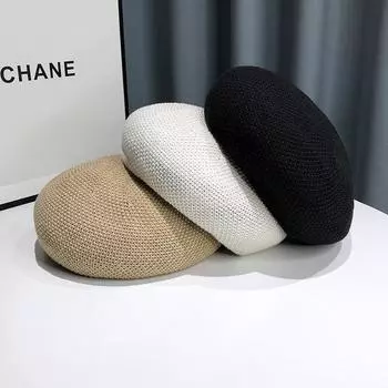Новая летняя дышащая женская тонкая шляпа-берет, однотонная корейская универсальная японская шляпа с изображением маленького художника M56-58cm покинуть белый